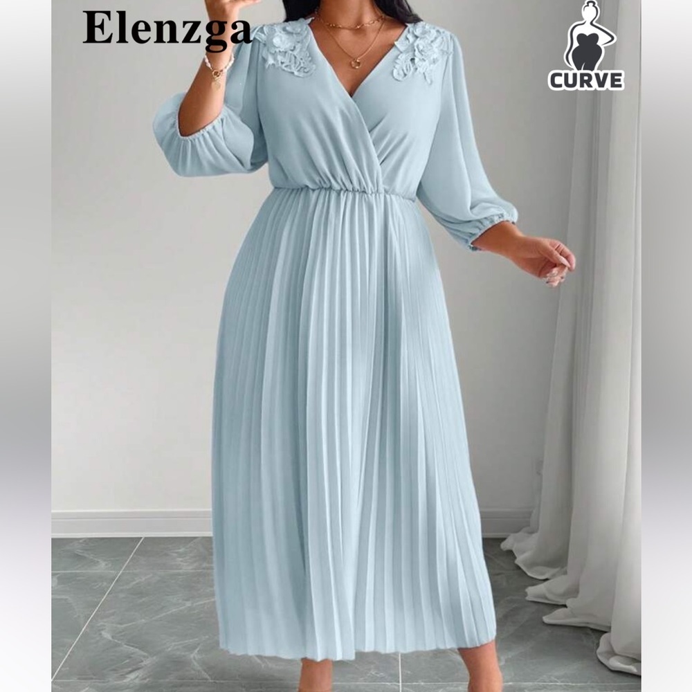 Shein Elegant Light Blue Pleated Dress Size 2X.